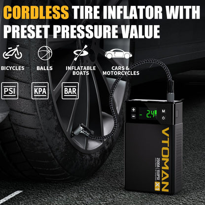 VTOMAN X1 Jump Starter with Air Compressor, 2500A Portable Battery Booster (Up to 8.5L Gas/6L Diesel Engines) with 150PSI Digital Tire Inflator, 12V Power Pack Car Jump Box Charger with LCD Display