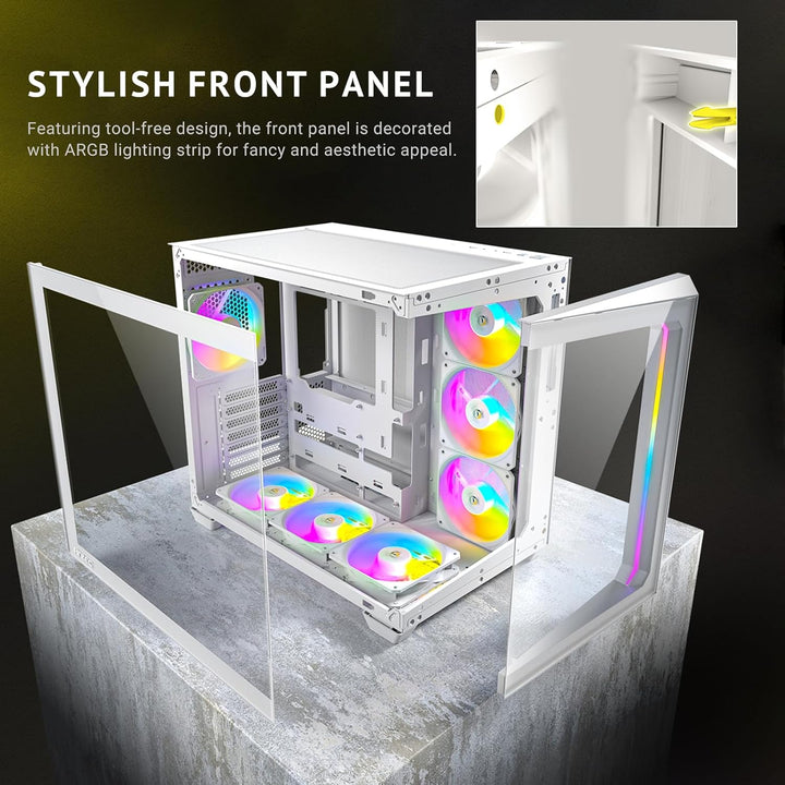 Antec C5 ARGB White, 7 X 120Mm ARGB PWM Fans Included, up to 10 Fans Simultaneously, Type-C 3.2 Gen 2 Port, Seamless Tempered Glass Front & Side Panels, 360Mm Radiator Support, Mid-Tower ATX PC Case