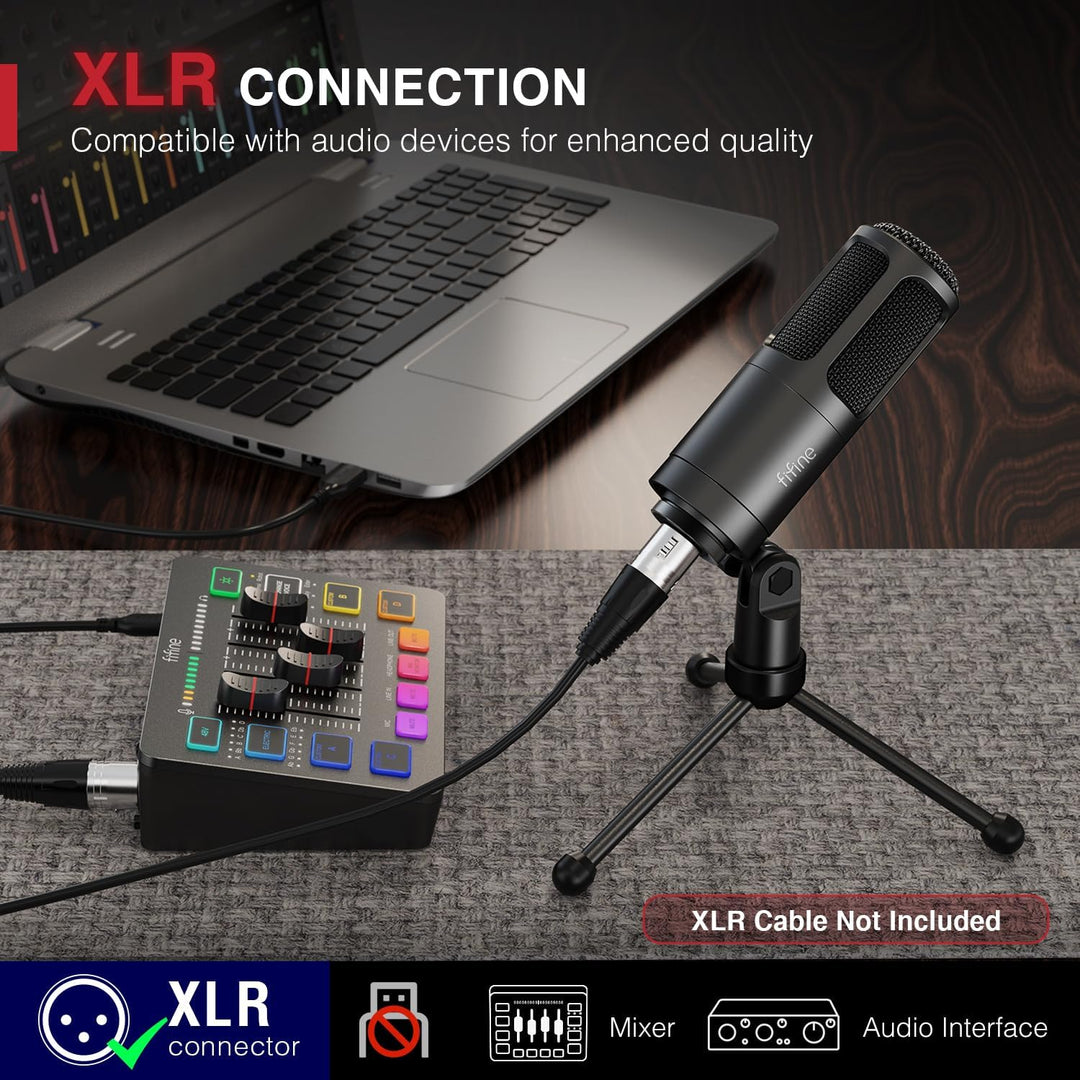 FIFINE XLR Dynamic Microphone, Vocal Podcast Microphone with Cardioid Pattern, Studio Metal Mic for Streaming Voice-Over Dubbing Video Recording, Black-K669D