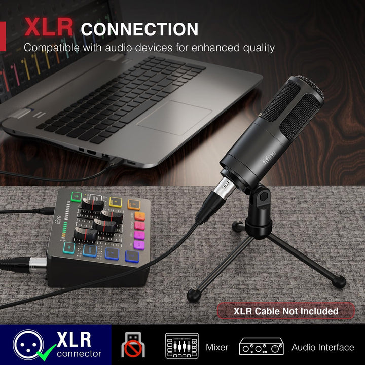FIFINE XLR Dynamic Microphone, Vocal Podcast Microphone with Cardioid Pattern, Studio Metal Mic for Streaming Voice-Over Dubbing Video Recording, Black-K669D