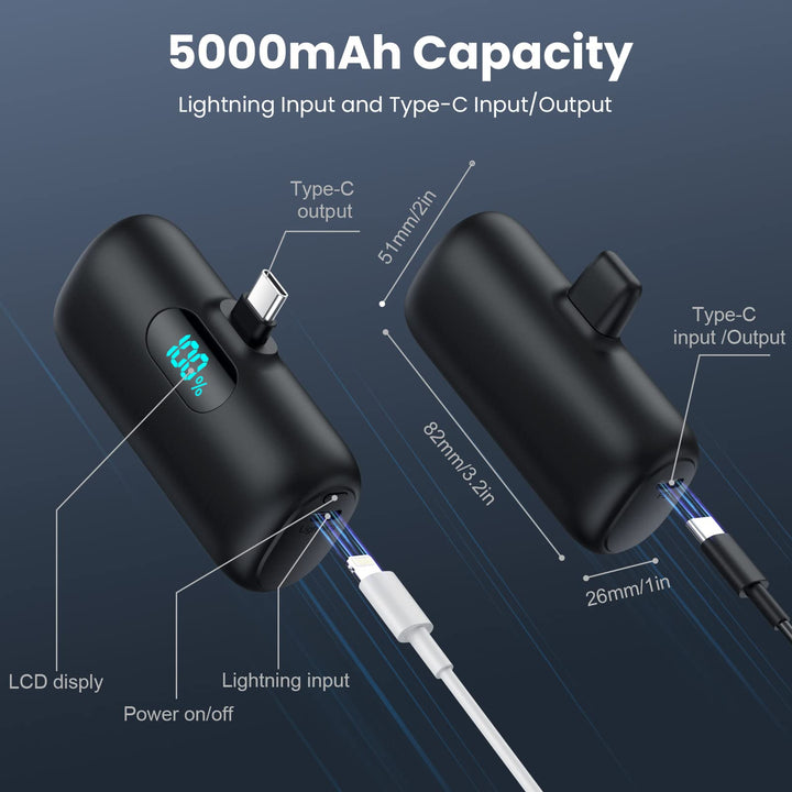 Swyop Mini Power Bank 5000mAh 2 Pack con pantalla LED y carga rápida USB-C