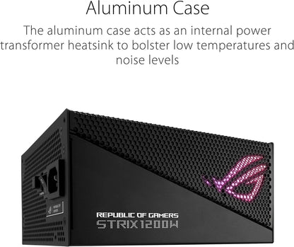ASUS ROG Strix 1200W Gold Aura Edition (Fully Modular Power Supply, 80+ Gold Certified, ATX 3.0, Cybenetics Lambda A+ Certification, Pcie Gen 5.0 Ready, Axial-Tech Fan, Aura Sync, 10 Year Warranty)