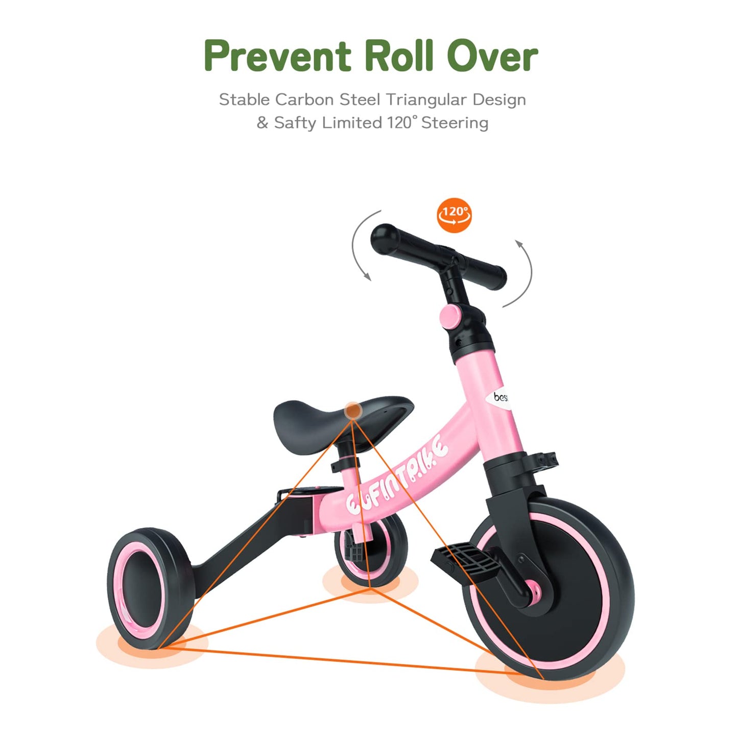 Triciclo besrey 5 en 1 con pedales removibles para niños