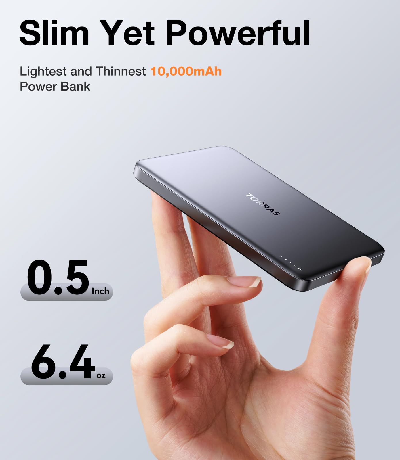 TORRAS MiniMag Power Bank, cargador portatil inalambrico magnetico ultradelgado de 10,000 mAh, carga rapida de 22.5W