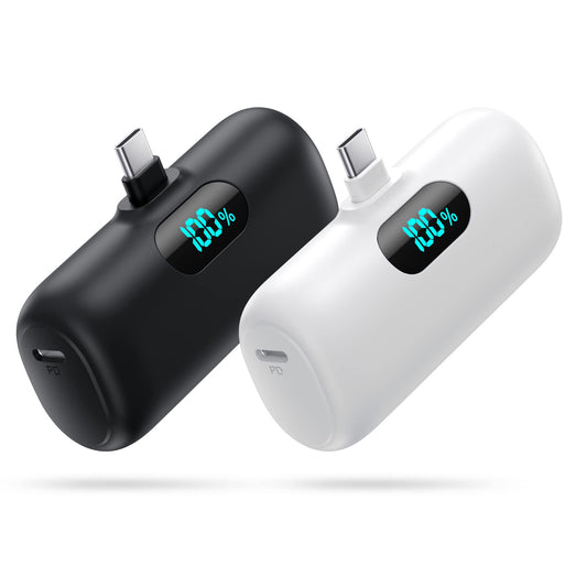 [Paquete de 2] Mini cargador portatil Banco de energia de 5000 mAh, 3A PD USB C Telefono celular portatil Alimentacion, pantalla LCD Paquete de baterias Compatible con iPhone 15/15 plus / 15 pro / 15 pro Max / telefono Android / Samsung / Moto / LG, etc.