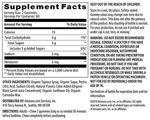 Melatonina Amazon Basics 5 mg – 120 gomitas veganas