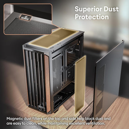 Genuine Walnut Wood PC Case, Support 360Mm Radiator on Top, Pre-Installed 4 X 120Mm PWM Fans ATX Case, Type-C Port, Magnetic Tempered Glass Side Panel, Black Computer Case, Cypress 7