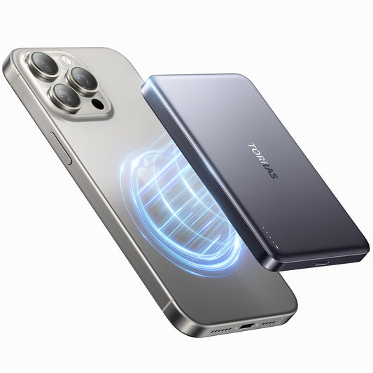 TORRAS MiniMag Power Bank, cargador portatil inalambrico magnetico ultradelgado de 10,000 mAh, carga rapida de 22.5W