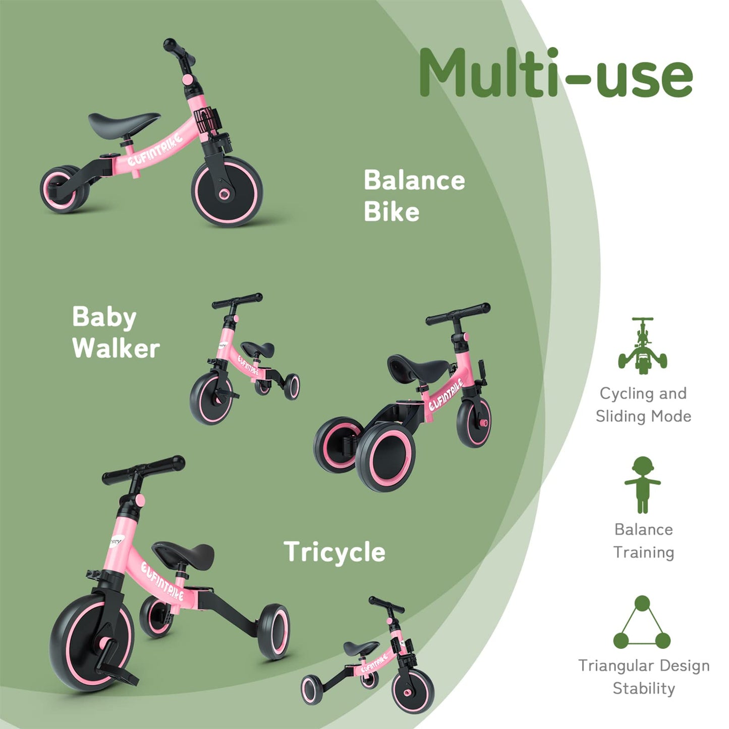 Triciclo besrey 5 en 1 con pedales removibles para niños