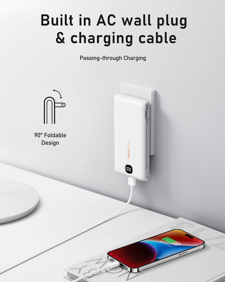 VEEKOMTX 10000mAh Power Bank con cables y enchufe pared