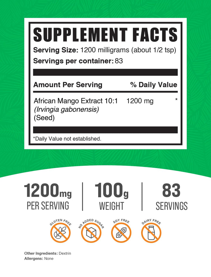 Extracto Mango Africano BulkSupplements 10:1 - 100 g en polvo