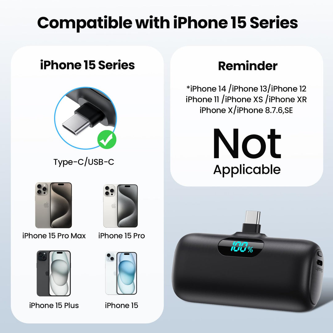 HETP Mini Power Bank 5000 mAh USB-C con pantalla LED y carga rápida PD