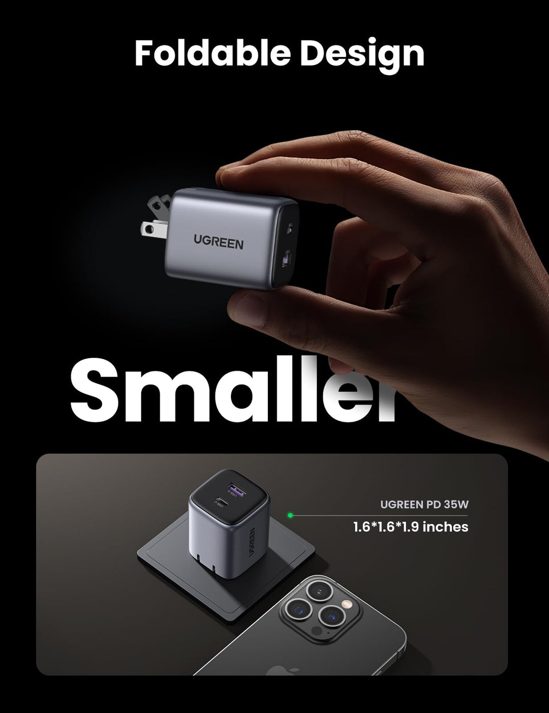 UGREEN Nexode cargador 35W GaN 2 puertos USB-C y USB-A