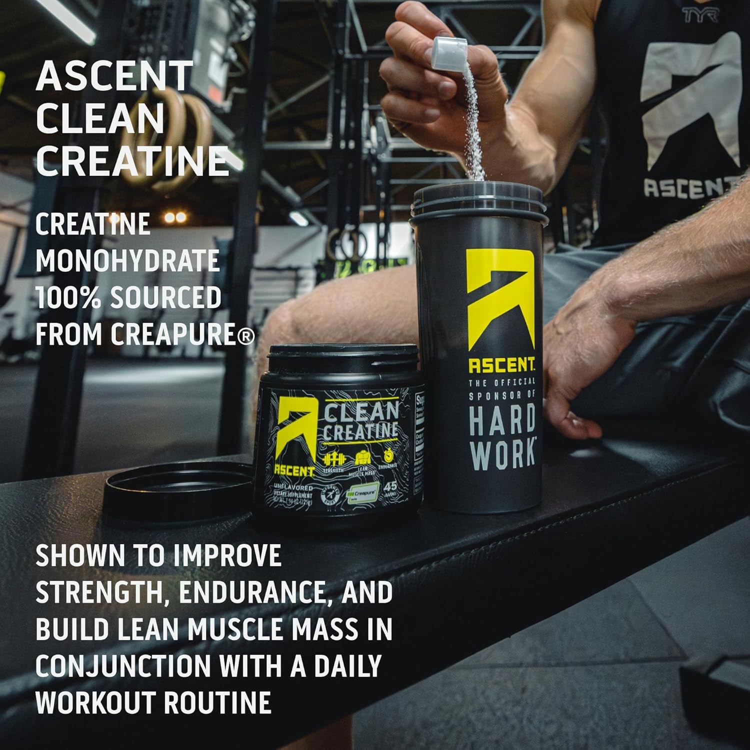 Ascent Clean Creatine Monohydrate Powder - 5G per Serving, Creapure Creatine Supplement - Unflavored, 45 Servings