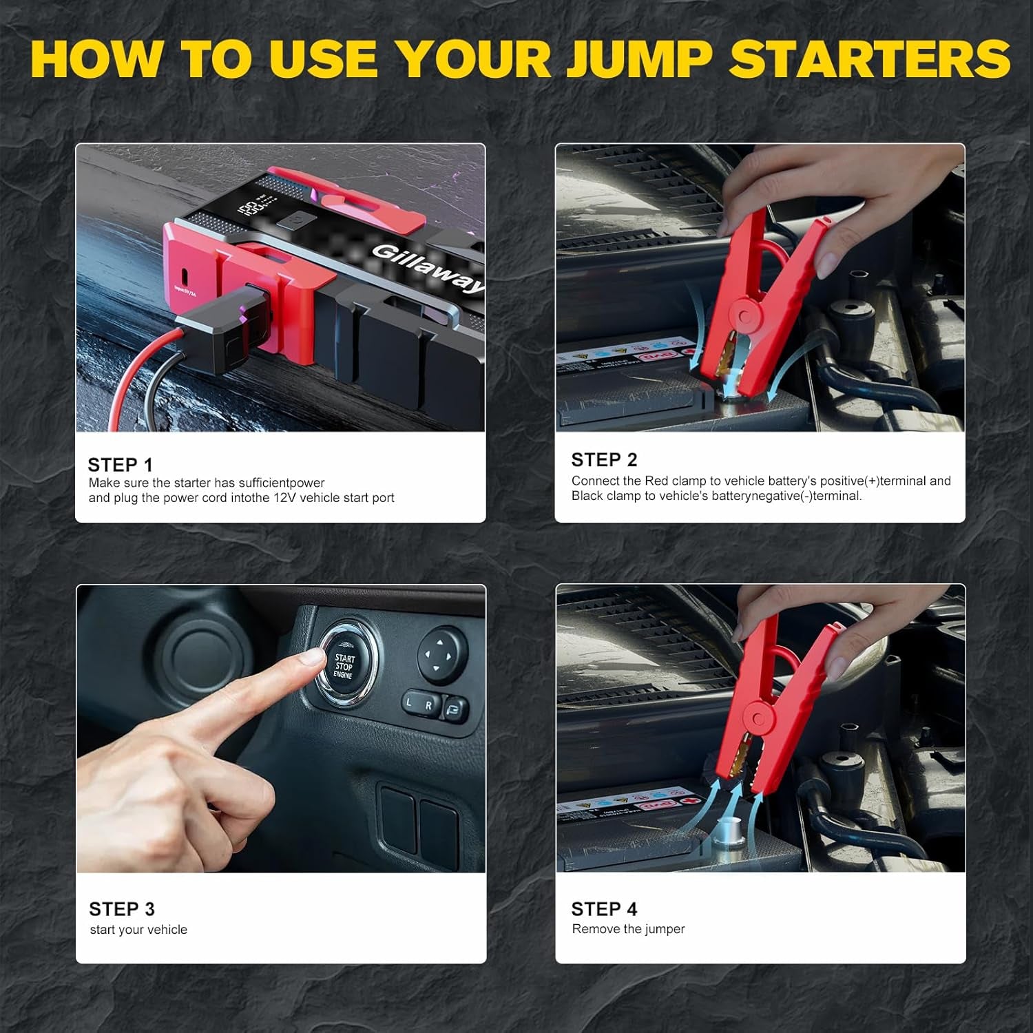 001B 3000A Car Jump Starter Battery Pack (Up to 9.0L Gas and 7.0L Diesel Engine), 12V Car Battery Charger, Jump Box with USB 3.0 Power Bank