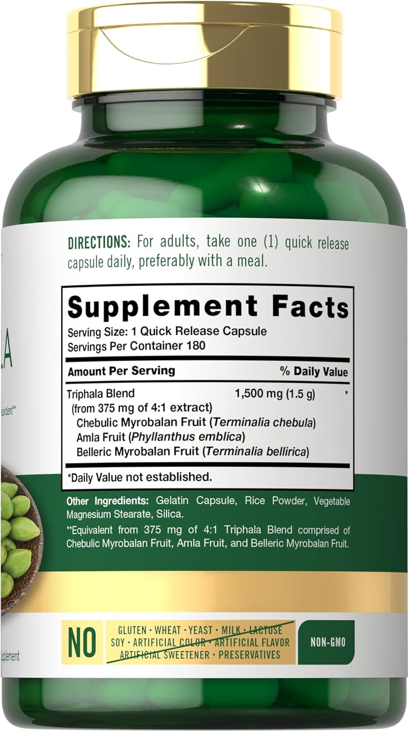 Carlyle Triphala Capsules | 1500Mg | 180 Count Supplement | Non-Gmo and Gluten Free