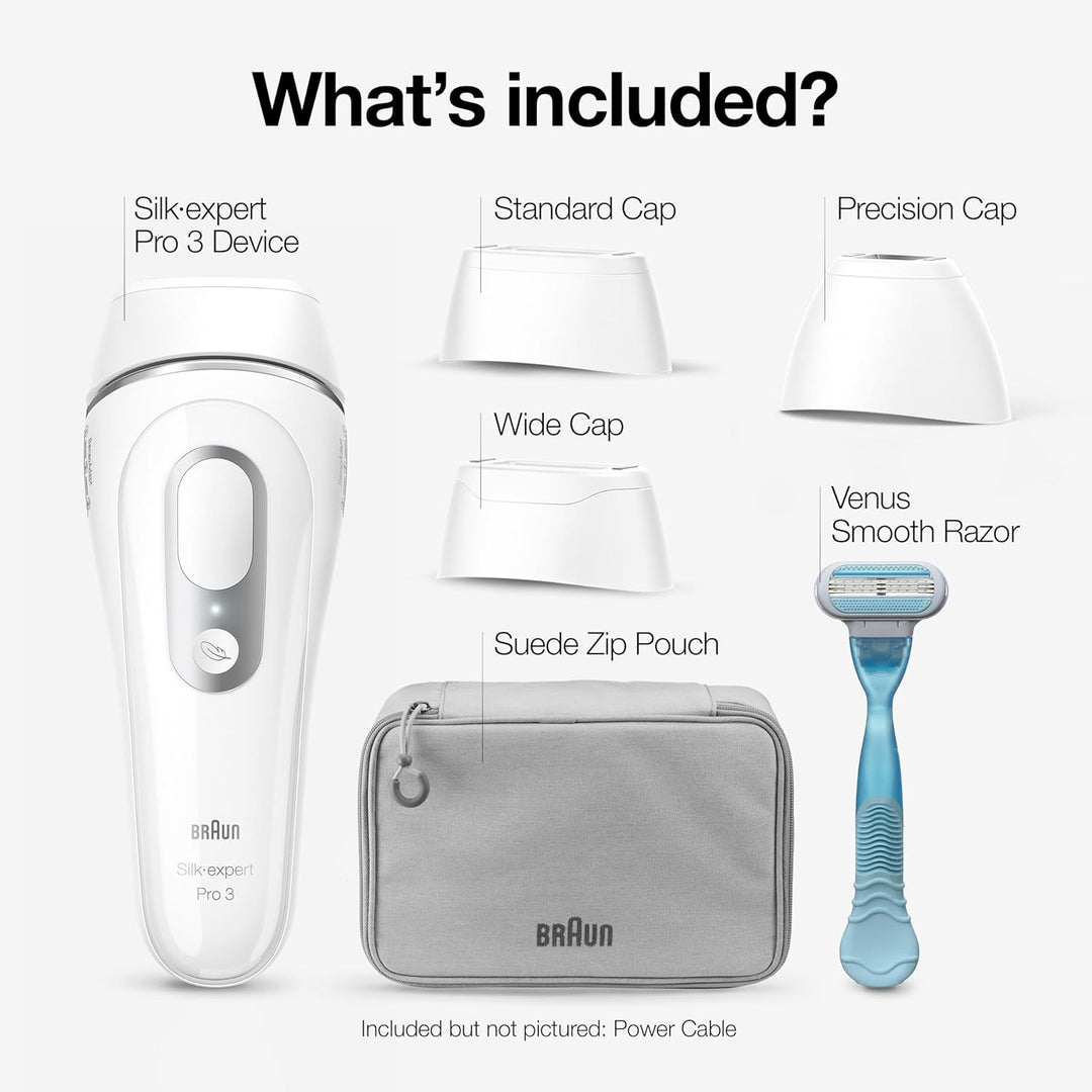 Braun IPL Long-Lasting Hair Removal System for Women and Men, Silk Expert Pro 3 PL3221, Head-To-Toe Usage, for Body & Face, Alternative to Salon Laser Hair Removal, with 3 Caps