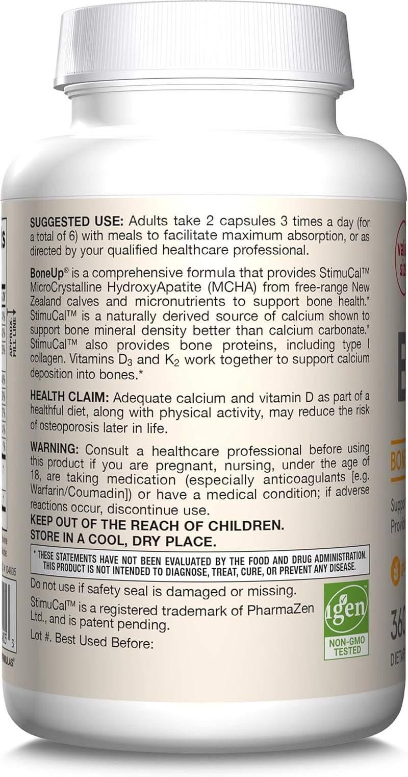 Jarrow Formulas Boneup - 360 Capsules - 180 Servings - for Bone Support & Skeletal Nutrition - Includes Naturally Derived Vitamin D3, K2 (As MK-7) & 1000 Mg Calcium - Gluten Free - Non-Gmo