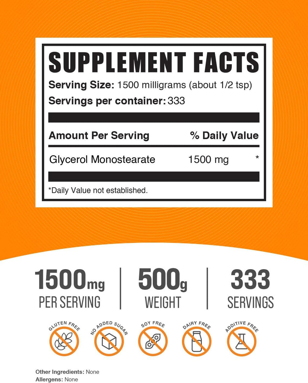 Bulksupplements.Com Glycerol Monostearate Powder - Glycerol Powder, Glycerol Supplement, Energy Source - Food Grade, Gluten Free, 1500Mg per Serving, 500G (1.1 Lbs) (Pack of 1)
