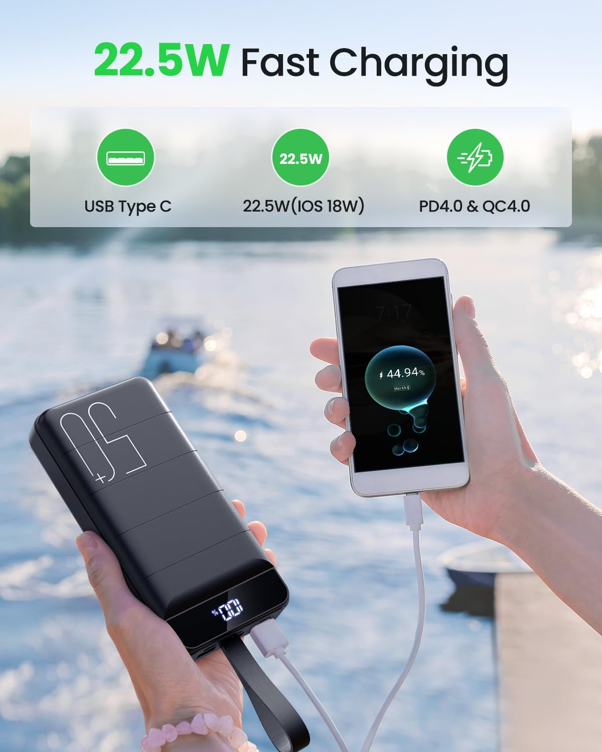 Power Bank Fast Charging 50000Mah - 22.5W Portable Charger USB C Quick Charge with 4 Outputs & 3 Inputs LED Display Huge Capacity External Battery Pack for Iphone, Samsung, Ipad Etc