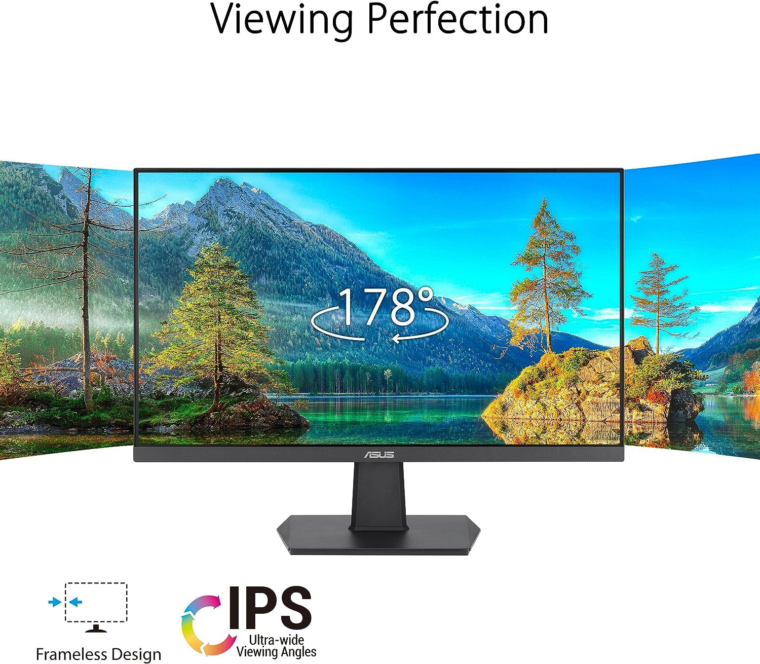 ASUS 24” (23.8-Inch Viewable) 1080P Eye Care Monitor (VA24EHF) - IPS, Full HD, Frameless, 100Hz, 1Ms, Adaptive-Sync, for Working and Gaming, Low Blue Light, HDMI, VESA Mountable, Tilt, BLACK