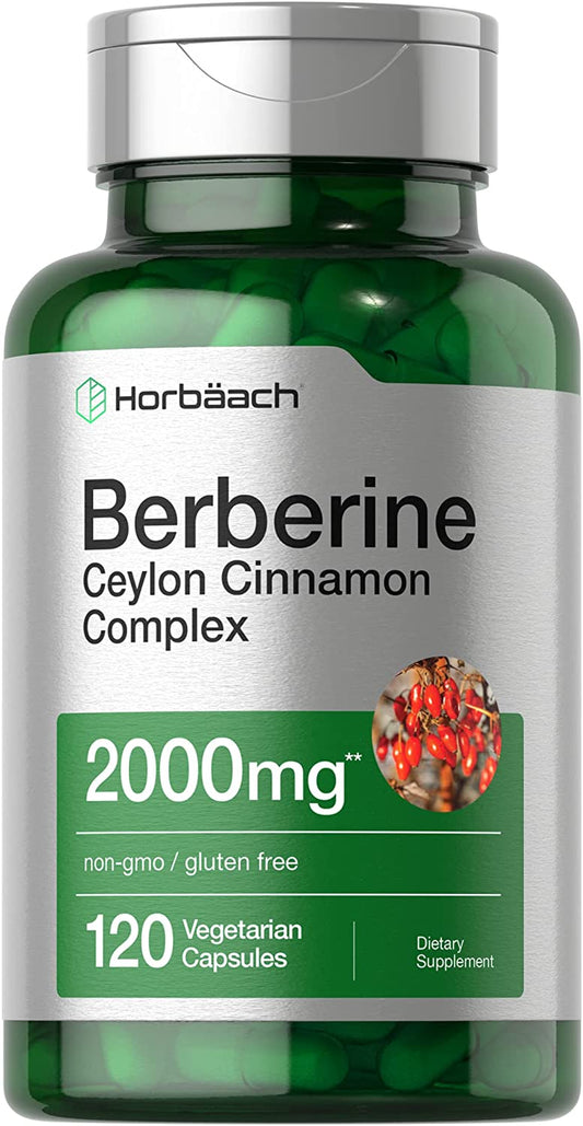 Horbaach Berberine plus Ceylon Cinnamon | 2000Mg | 120 Veggie Capsules | Vegetarian, Non-Gmo & Gluten Free Supplement | Berberine Complex