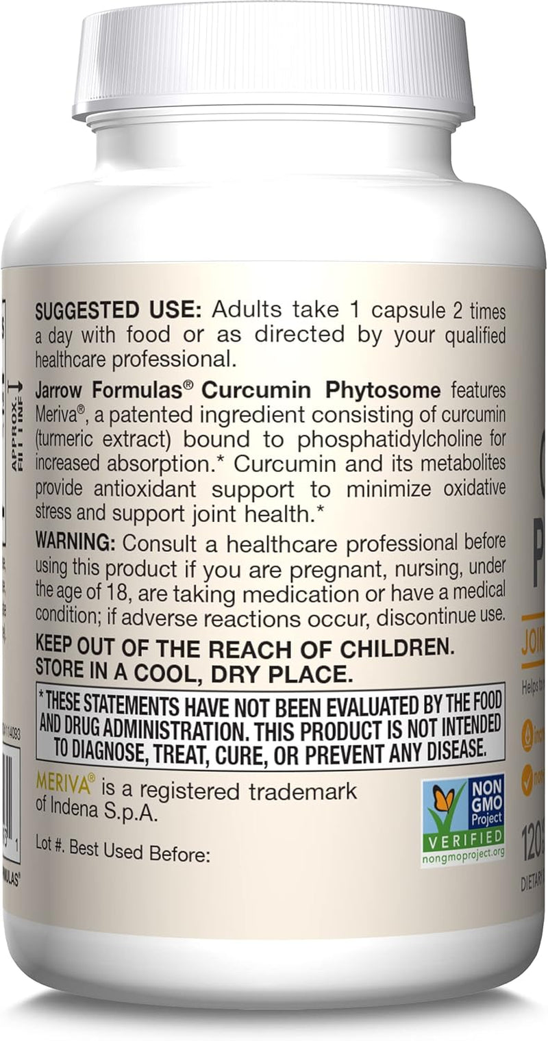 Jarrow Formulas Curcumin Phytosome 500 Mg - 120 Veggie Capsules - Formulated with Meriva - Antioxidant Support Supplement - Joint Health & Support - 60 Servings