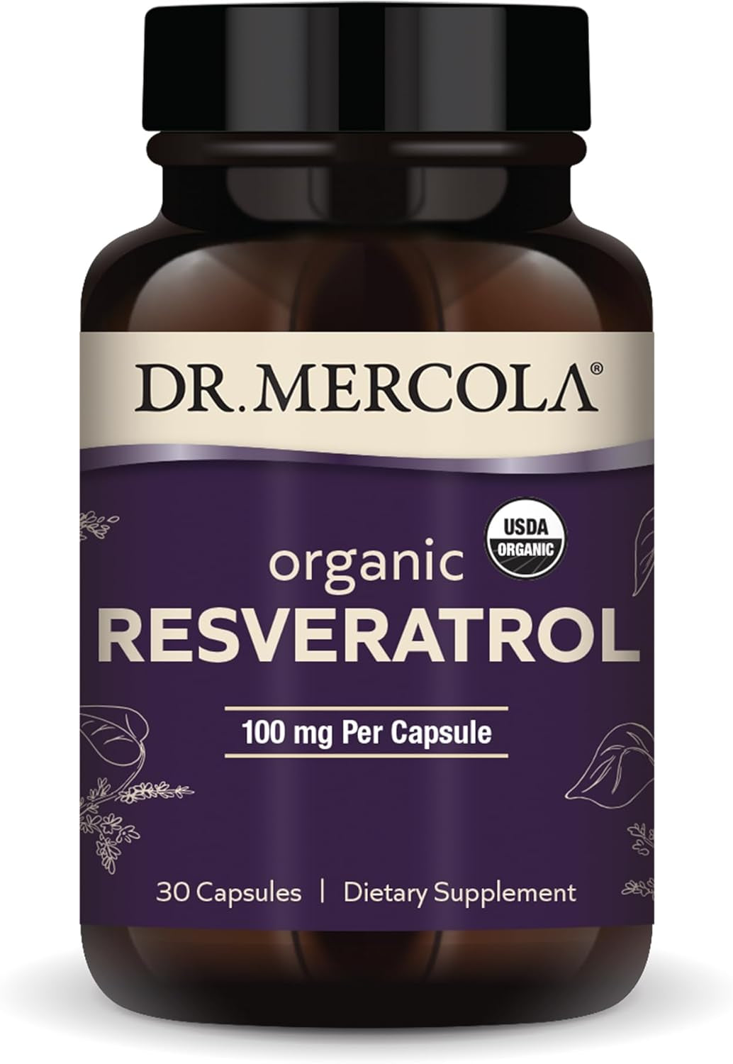 Dr. Mercola Organic Resveratrol Dietary Supplement, 100Mg per Capsule, 30 Servings (30 Capsules), Non GMO, Gluten Free, Soy Free, USDA Organic