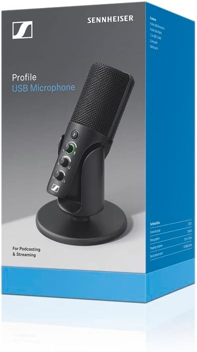 SENNHEISER Professional Profile - USB Cardioid Condenser Microphone & Table Stand, 1.2 M USB-C Cable - Mute Button, Built-In Headphone Jack, Gain, Mix & Volume Control, for PC & Mac,Black