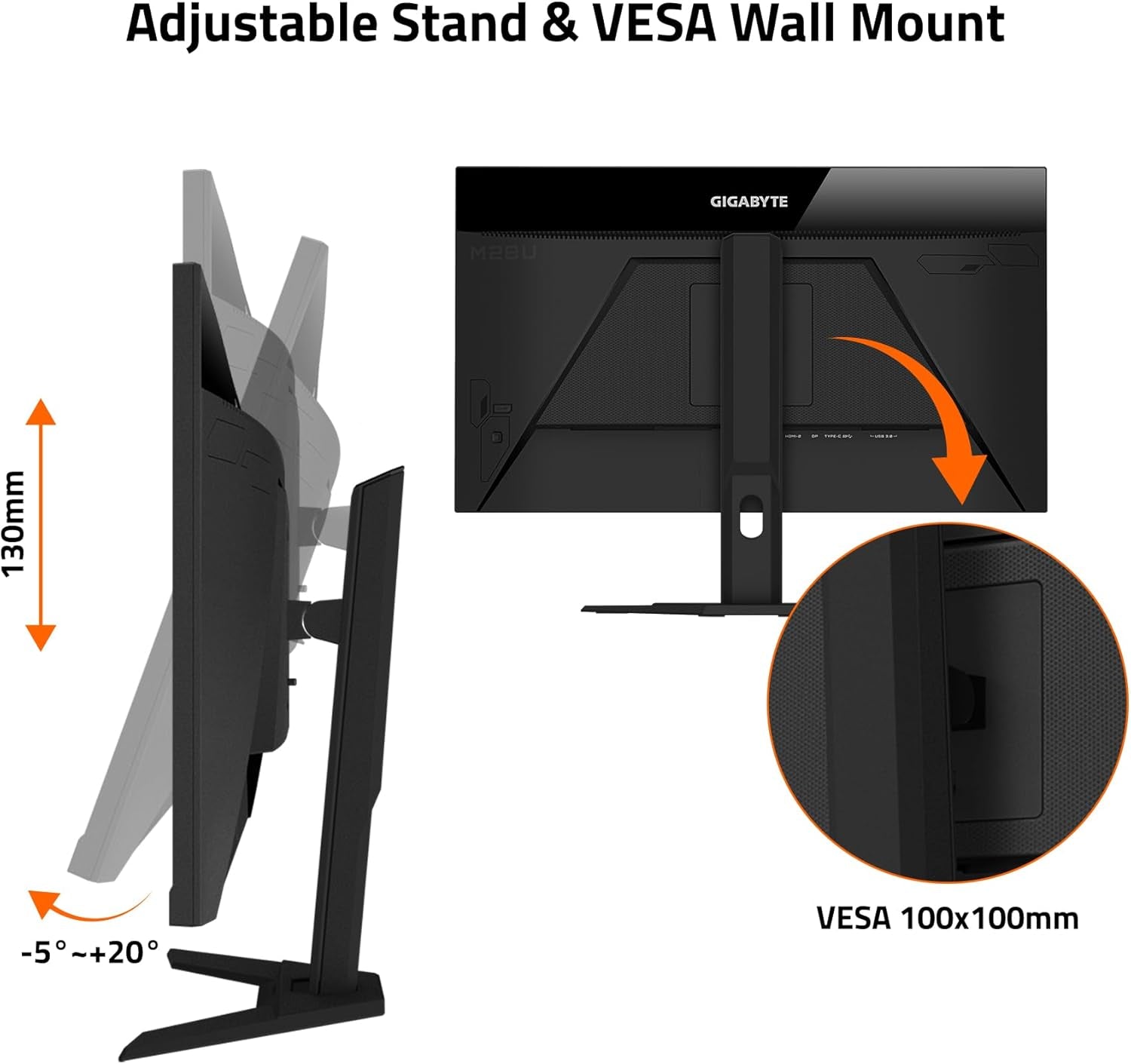 GIGABYTE M28U 28" 144Hz Gaming Monitor, 3840 X 2160 SS IPS Display, 1Ms (GTG) Response Time, 9‎4% DCI-P3, VESA Display HDR400, Freesync Premium Pro, 1X Display Port 1.4, 2X HDMI 2.1 (M28U-SA)