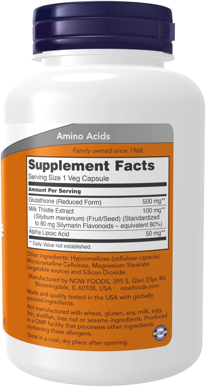 NOW Foods Supplements, Glutathione 500 Mg, with Milk Thistle Extract & Alpha Lipoic Acid, Free Radical Neutralizer*, 120 Veg Capsules, Beige