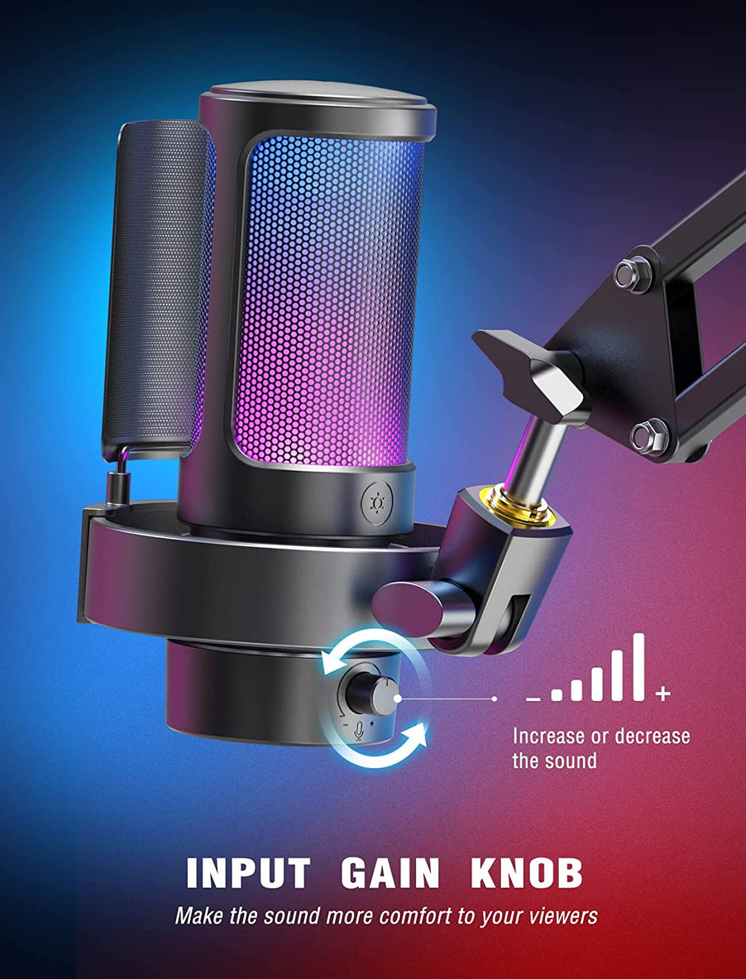 FIFINE Gaming Microphone, USB PC Mic for Streaming, Podcasts, Recording, Condenser Computer Desktop Mic on Mac, with RGB Control, Mute Touch, Headphone Jack, Pop Filter, Stand-Ampligame A8