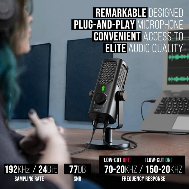 FIFINE Usb-Podcast-Condenser-Microphone for Studio-Recording/Computer-Streaming, Desktop-Metal-Mic for Youtube Music Vocal Creation, with Monitor-Mix Volume-Control, Low-Cut Switch (PROFILE3)