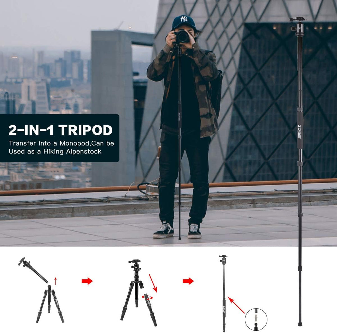 ZOMEI Tripod,Camera Tripod,Lightweight Camera Travel Z818 Tripod Aluminium Alloy Monopod with 360 Panorama Ball Head Quick Release Plate Ball for DSLR Canon Sony Nikon Cameras(Black)