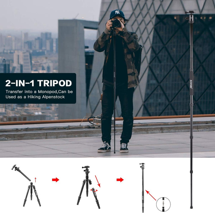 ZOMEI Tripod,Camera Tripod,Lightweight Camera Travel Z818 Tripod Aluminium Alloy Monopod with 360 Panorama Ball Head Quick Release Plate Ball for DSLR Canon Sony Nikon Cameras(Black)