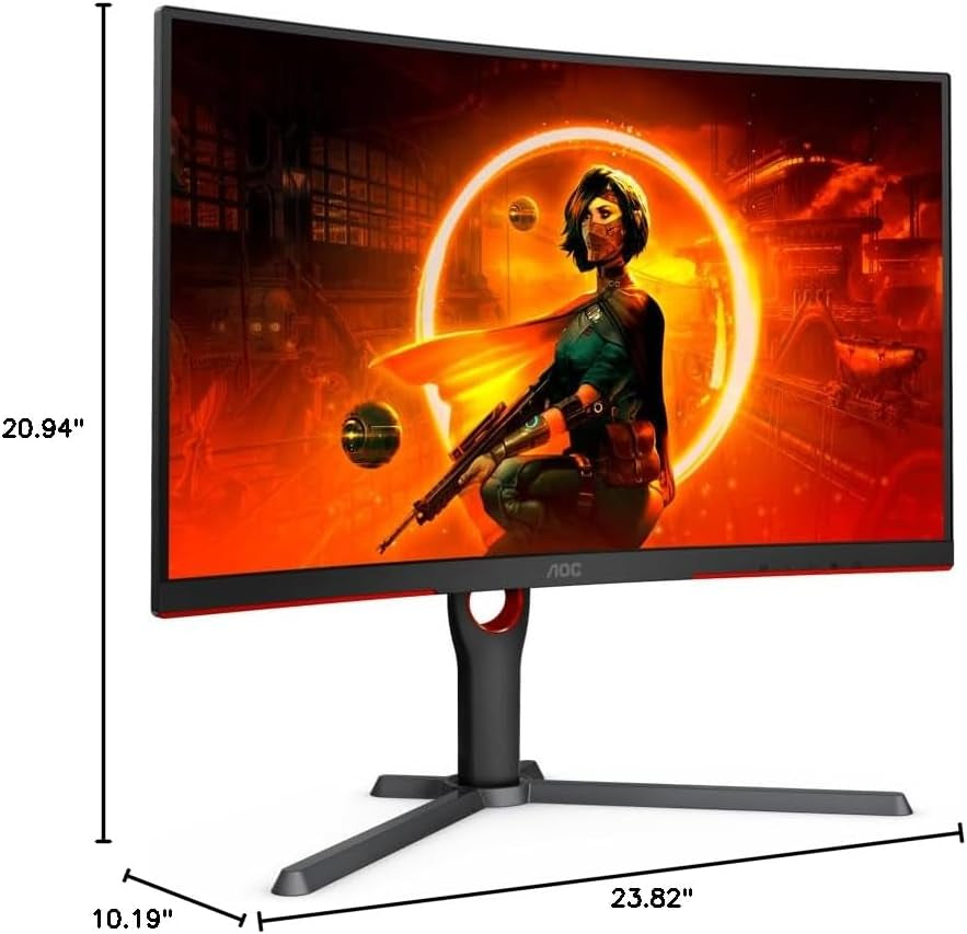 AOC CQ27G3Z 27" Curved Gaming Monitor, QHD 2K 2560X1440, 1000R VA, 240Hz 0.5Ms, Freesync Premium, Height Adjustable Stand, Xbox PS5 Switch, 3-Year Zero-Bright-Dot,Black