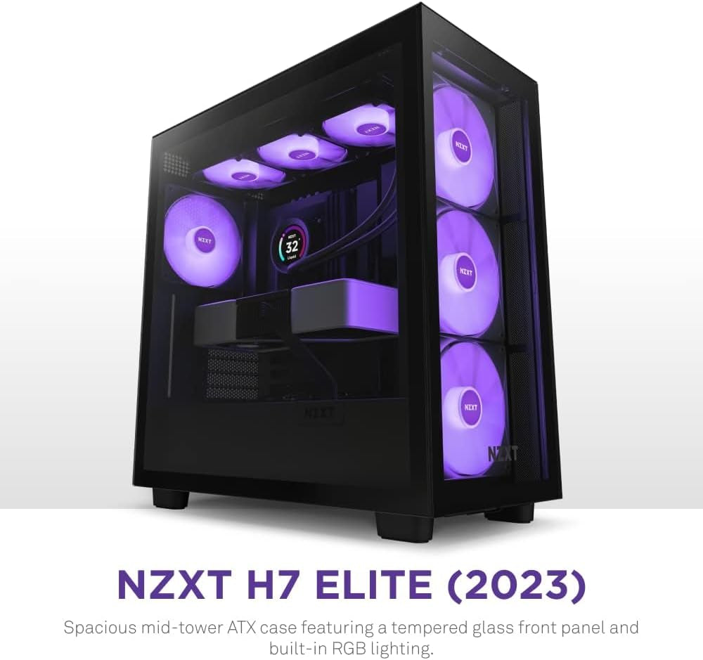 NZXT H7 Elite - CM-H71EB-02 - ATX Mid Tower PC Gaming Case - Front I/O USB Type-C Port - Quick-Release Tempered Glass Side Panel - Black (2023)