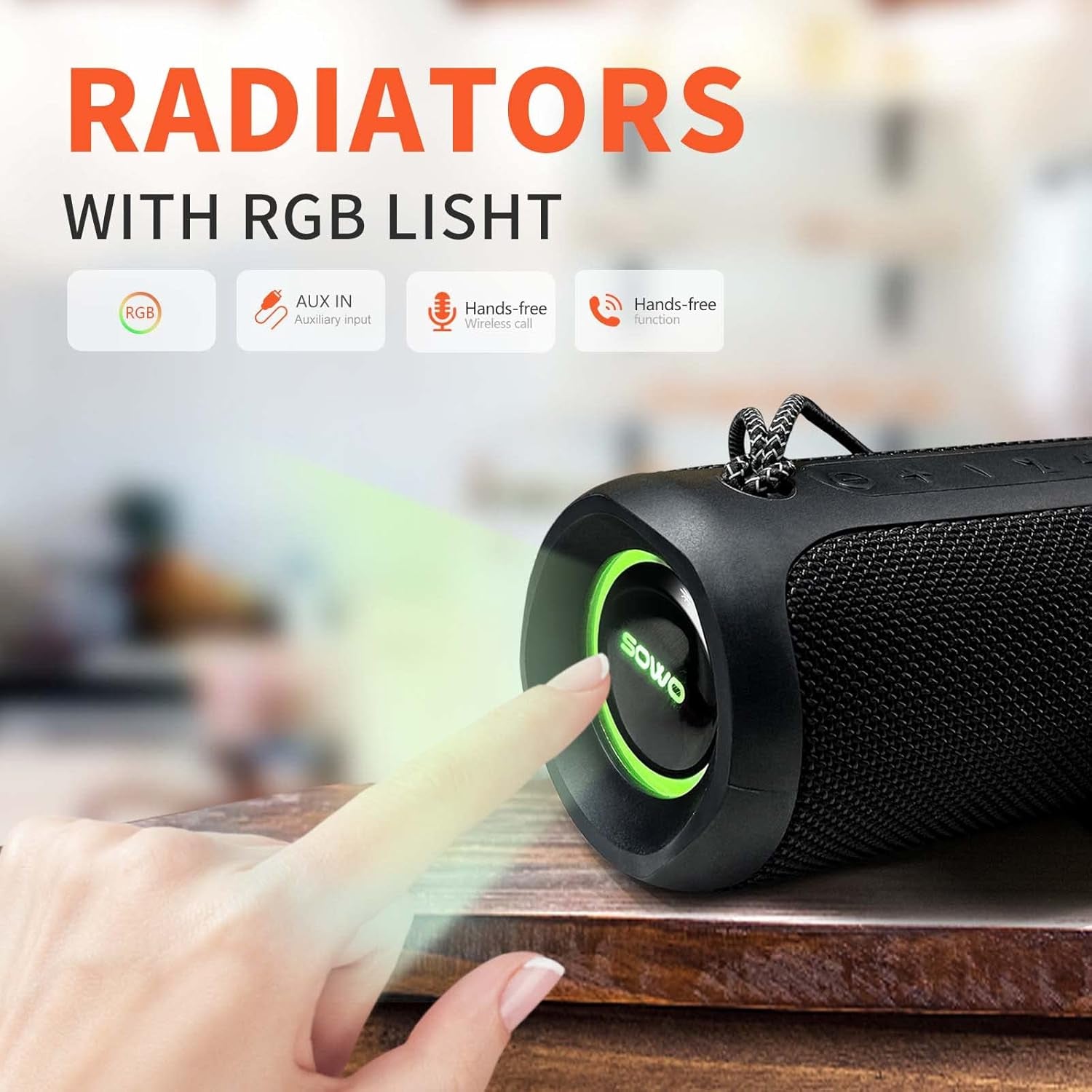 Portable Speaker, Wireless Bluetooth Speaker, IPX7 Waterproof, 25W Loud Stereo Sound, Bassboom Technology, TWS Pairing, Built-In Mic, 16H Playtime with Lights for Home Outdoor - Black