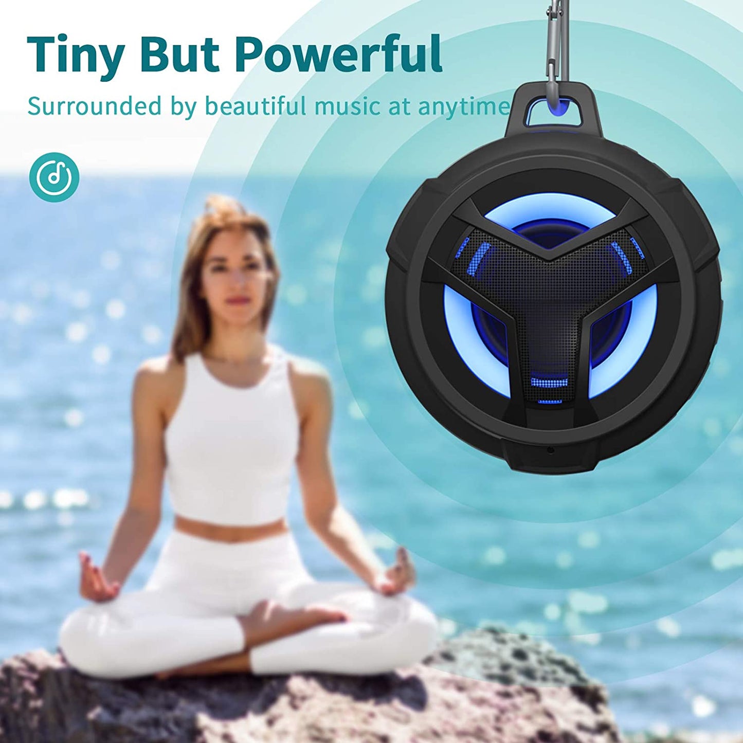 EBODA Bluetooth Shower Speaker, Portable Bluetooth Speakers, IP67 Waterproof Wireless Speaker with LED Light, Floating, 2000Mah, True Wireless Stereo for Kayak, Beach, Gifts for Unisex -Black