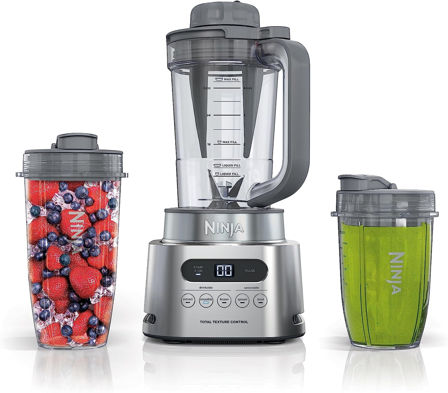 Ninja SS151 Twisti Blender DUO, High-Speed 1600 WP Smoothie Maker & Nutrient Extractor* 5 Functions Smoothie, Spreads & More, Smarttorque, 34-Oz. Pitcher & (2) To-Go Cups, Gray