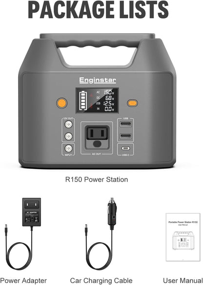 Enginstar Portable Power Station 150W 155Wh Solar Generator 110V 42000Mah Portable Power Bank W/Ac Outlet, 6 Outputs External Battery Backup LED Light for Outdoor Camping