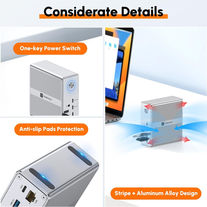 Tobenone Displaylink Docking Station Triple Monitor with 120W Power Adapter, Triple 4K Display for Macbook Pro/Air, Thunderbolt 4/3, USB-C Windows(3X HDMI, 3X Displayport, 2Xusb-C, 4Xusb 3.2, SD/TF) 3