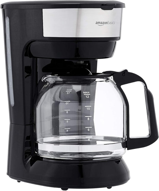 Amazon Basics Coffee Makers, 12-Cup Coffee Machines with Reusable Filter, Coffee Pots, Black & Stainless Steel