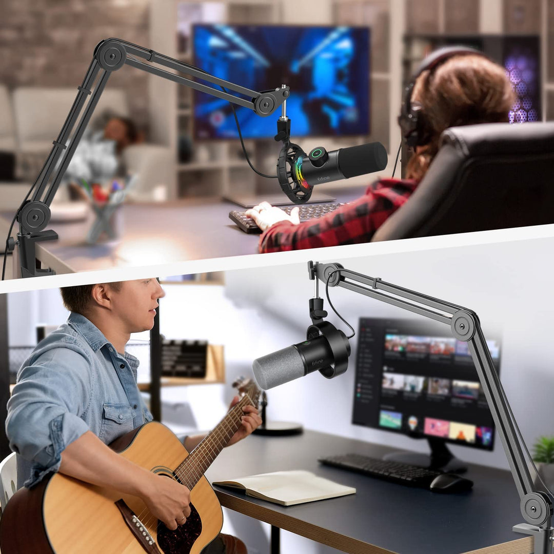 FIFINE Microphone Arm Stand-Heavy Duty Boom Arm, Suspension Scissor Adjustable Mic Stand with Desk Mount, 5/8" Screw, Cable Ties, for Recording Gaming Streaming Podcasting-Bm63