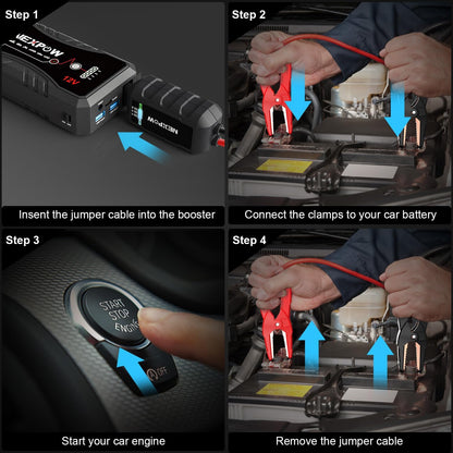 NEXPOW Car Jump Starter Car Battery Jump Starter Pack 1500A Peak Q10S for up to 7.0L Gas and 5.5L Diesel Engine12V Auto Battery Booster,Jumper Cables Portable Lithium Jump Box with LED Light/Usb QC3.0