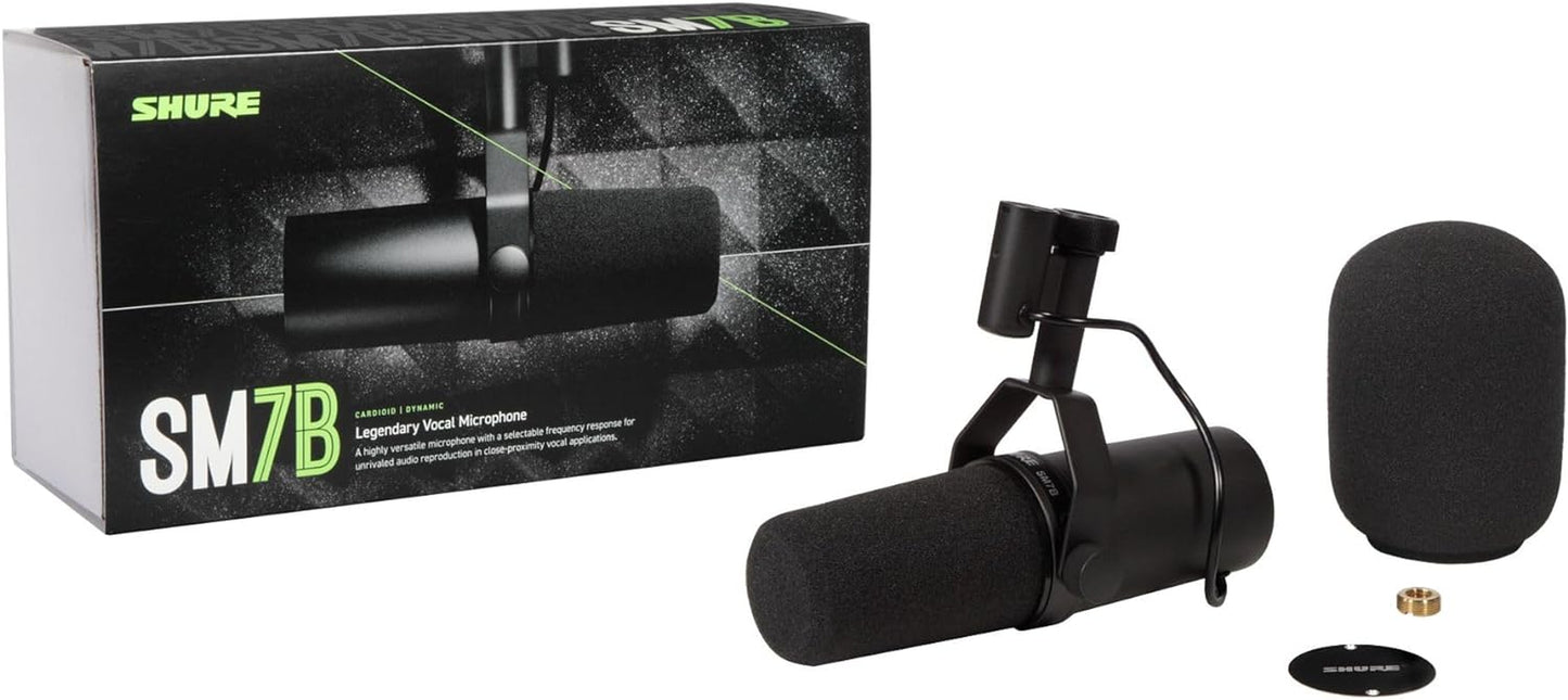 Shure SM7B Microphone - Vocal Dynamic Studio Mic for Broadcast, Podcast, Recording, Gaming & Streaming, XLR, Rugged Construction, Detachable Windscreen, Smooth Sound, Warm Vocals, Wide-Range Frequency