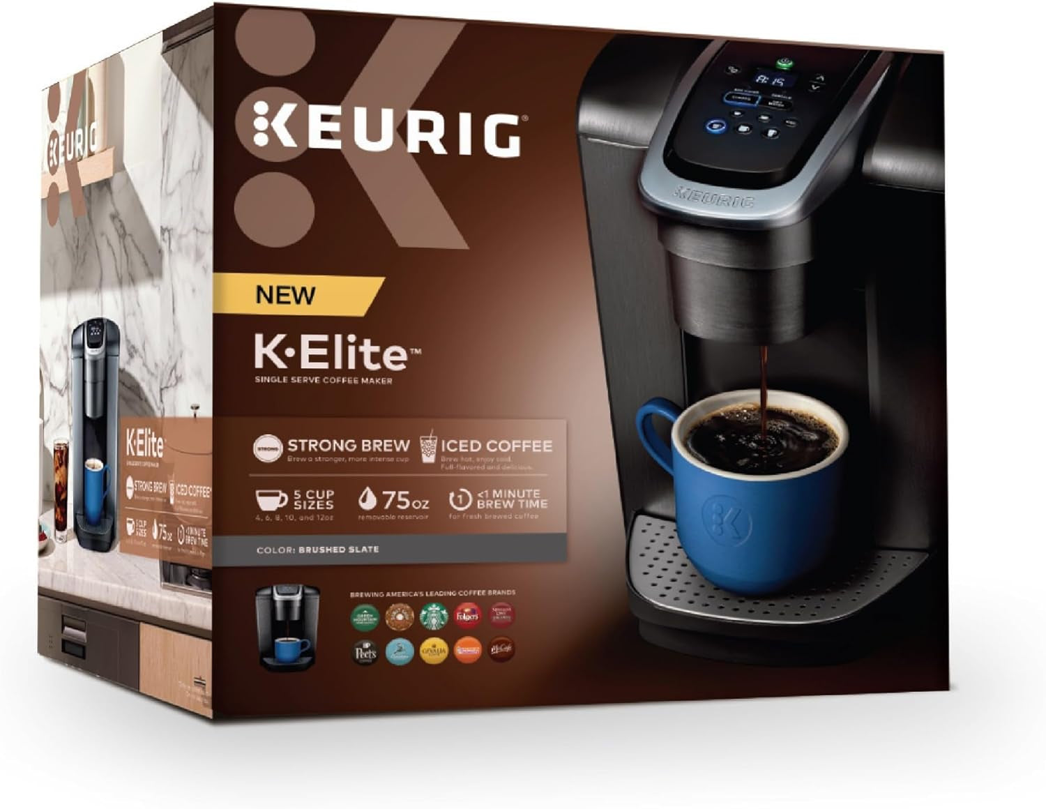 Keurig K-Elite Single Serve K-Cup Pod Coffee Maker, with Strength and Temperature Control, Iced Coffee Capability, 8 to 12Oz Brew Size, Programmable, Brushed Slate