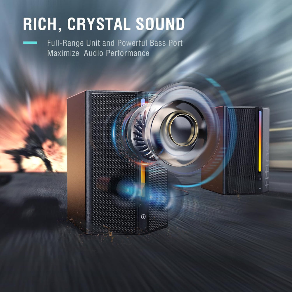 FIFINE Computer Speakers, Desktop PC Speakers with Volume Control, RGB Gaming Loudspeakers Wired with 3.5Mm Aux Audio Cable for Laptop Monitor Phone Tablet-Ampligame A20