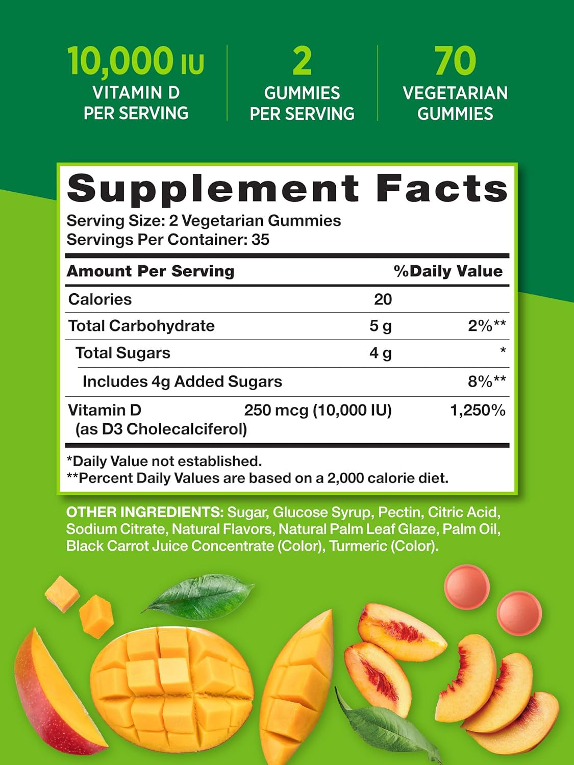 Nature'S Truth Vitamin D3 Gummies for Adults | 10000 IU | 70 Count | Peach Mango Flavor | Vegetarian, Non-Gmo & Gluten Free Supplement