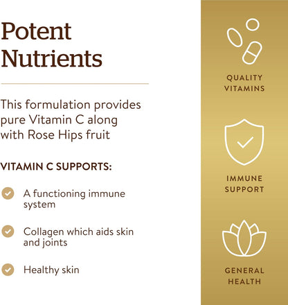 Solgar Vitamin C 500 Mg with Rose Hips, 250 Tablets - Antioxidant & Immune Support - Overall Health - Supports Healthy Skin & Joints - Non GMO, Vegan, Gluten Free, Dairy Free, Kosher - 250 Servings